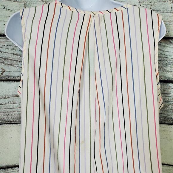 Maurices Women’s Sleeveless Blouse Large White Multicolor Striped Button Front - Picture 4 of 8
